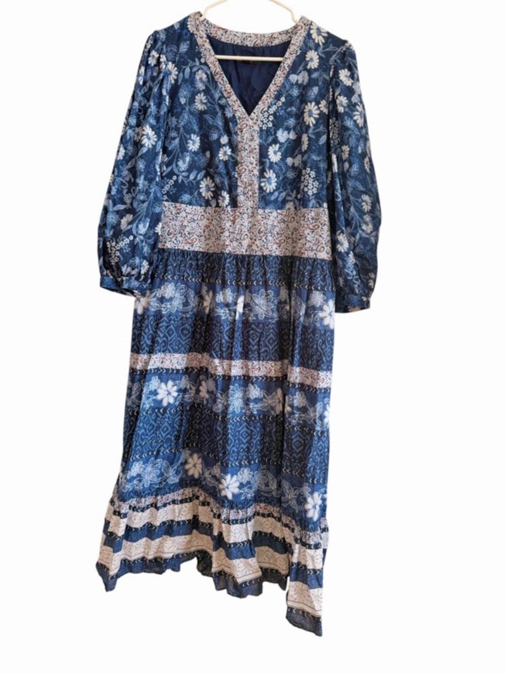 INC International Concepts Blue Floral V-Neck Tiered Maxi Dress